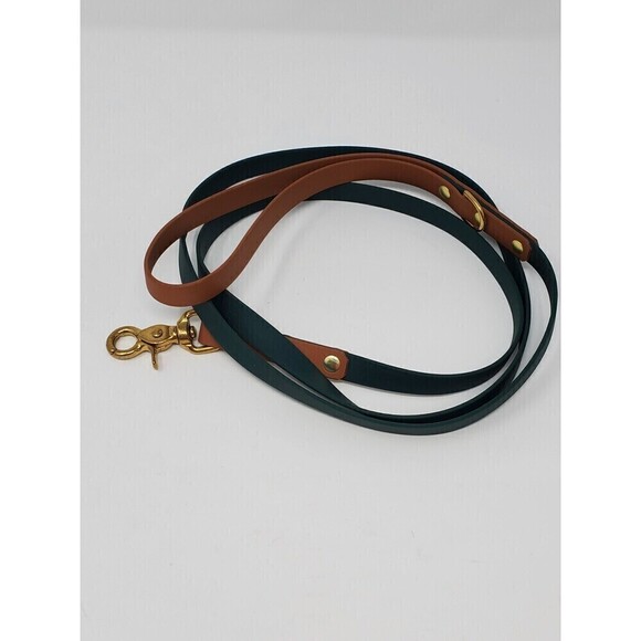 OLIVER & ASH DESIGNS CUSTOM DOG LEASH DARK GREEN & COGNAC BROWN BRASS HARDWARE - Picture 1 of 14